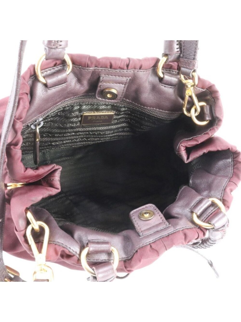 Prada Tessuto Nylon Ribbon Leather 2-Way Shoulder Bag Tote Hand Mbe - Picture 7 of 8